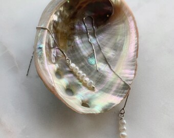 Freshwater Pearl Chain Earrings – Sterling Silver Threader Earrings