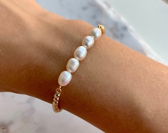 Freshwater Pearl Bracelet - Pearl Bar Bracelet - Delicate Pearl Bracelet - Pearl Jewelry - Pearl Bracelet Gold - Gold Dainty Bracelet P