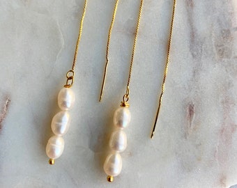 Baroque Pearl Chain Earrings – 14k Gold Plated Sterling Silver