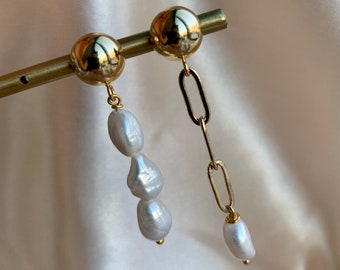 Baroque Pearl Dangle Earrings – 14K Gold Plated Sterling Silver