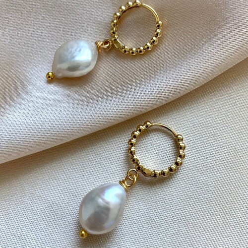 Pearl Hoop Earrings Pearl Hoops Gold Hoops Baroque Pearl - Etsy
