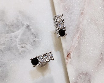 Sterling Silver Black Cubic Zirconia Bar Stud Earrings