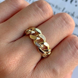 Gold Chain Ring - 14K Gold Plated Cuban Link Ring - Chunky Chain Ring - Gold Stacking Ring - Dainty Statement Ring - Minimalist Jewelry