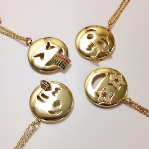 Emoji Necklace - Gold Necklace Cute Necklace Gift for Girl Bestfriend Necklace Funny Gift Charm Necklace Martini Charm Birthday Gift