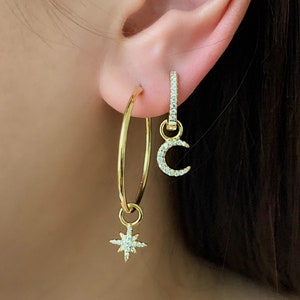 Star Hoop Earrings - Charm Hoop Earrings - Gold Hoop Earrings - Minimalist Hoop Earrings - Gold CZ Dangle Earrings - Dainty Hoop Earrings 93