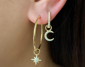 Star Hoop Earrings - Charm Hoop Earrings - Gold Hoop Earrings - Minimalist Hoop Earrings - Gold CZ Dangle Earrings - Dainty Hoop Earrings 93