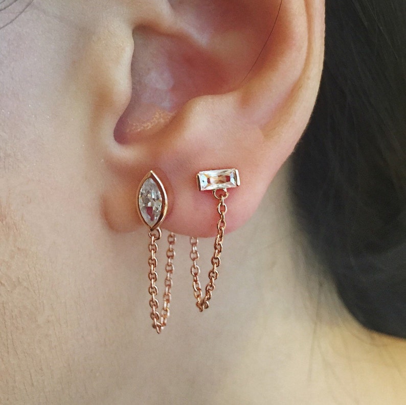 Rose Gold Threader Earrings Chain Earrings Drop Dangle Etsy