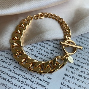 Link Chain Bracelet - Toggle Clasp Chunky Bracelet - Gold Chain Bracelet - Vintage Bracelet - Unique Bracelet - Statement bracelet - H