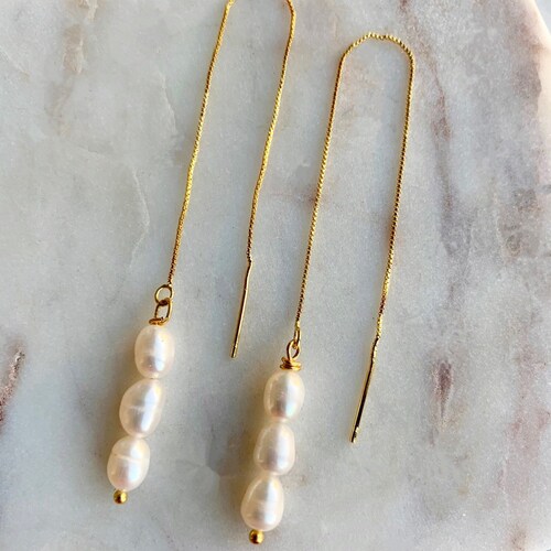 Baroque Pearl Chain Earrings – 14k Gold Plated Sterling Silver