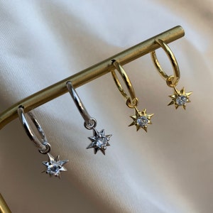 Hoop Earrings - Gold Star Earrings - Star Hoop Earrings - Minimalist Earrings - CZ Dangle Earrings - Charm Earrings - Huggie Earrings 5-10