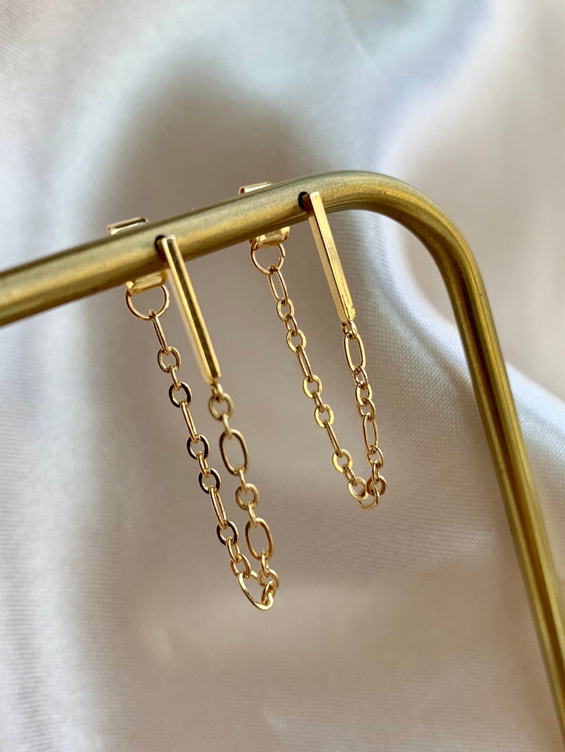 Chain Loop Earrings Gold Chain Earrings Minimalist Etsy