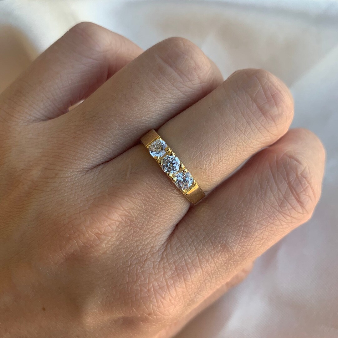 Gold Plated Cubic Zirconia Ring – Sterling Silver Stackable Band - Etsy