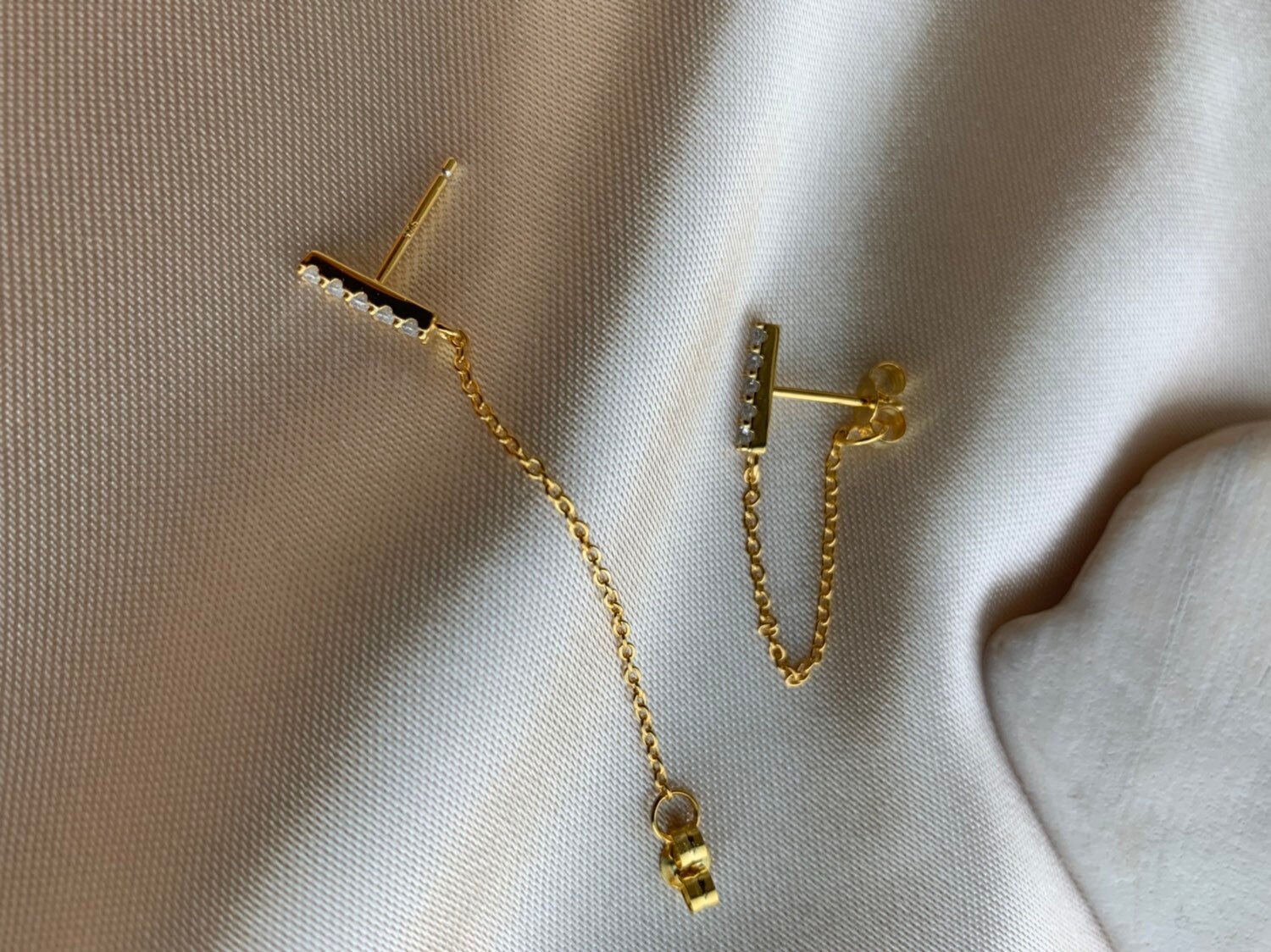 Chain Stud Earrings Gold Chain Earrings Dangle Earrings Etsy