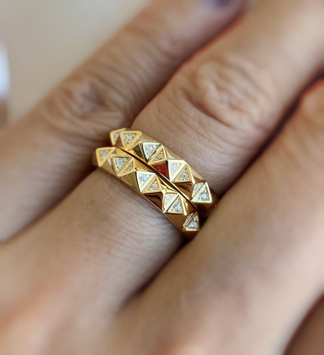 Gold Pyramid Ring – Sterling Silver Spike Stud Ring With Cubic Zirconia ...