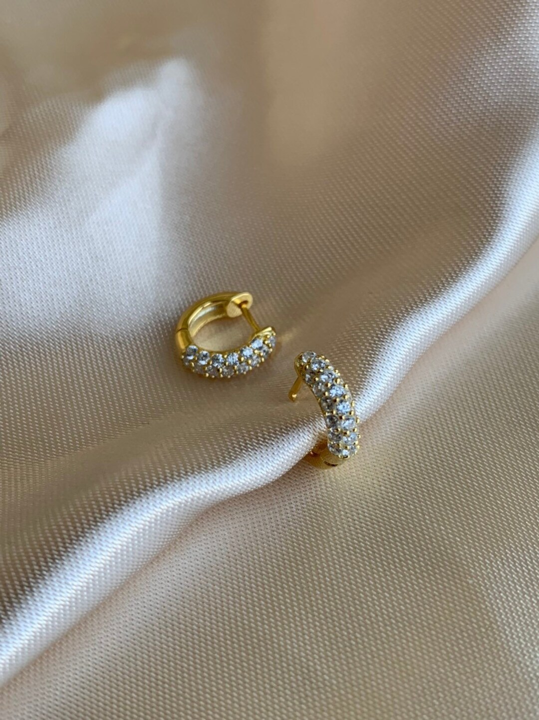 Gold Huggie Earrings Gold Hoop Earrings Tiny Hoops Cubic Zirconia Hoops ...