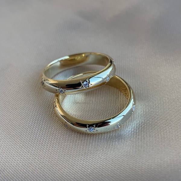 Gold Star Ring – Sterling Silver Galaxy Ring, Cubic Zirconia