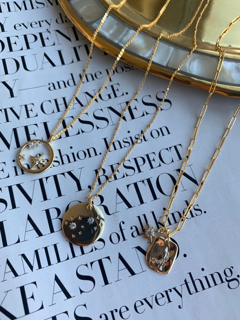 Layering Necklace Star Necklace North Star Necklace Compass Necklace Gold Coin Necklace Moon and Star Necklace Link Necklace