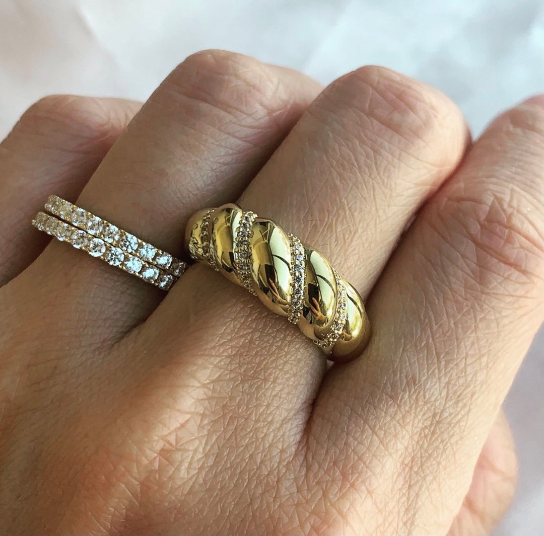 Gold Croissant Ring - Chunky Dome Ring, Sterling Silver - Etsy