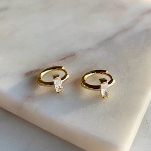 Small Gold Hoop Earrings - Gold Huggie Earrings - Tiny Hoops - Cubic Zirconia Hoops - Minimalist Hoops - Earrings for the second Hole 103