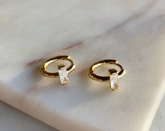 Small Gold Hoop Earrings - Gold Huggie Earrings - Tiny Hoops - Cubic Zirconia Hoops - Minimalist Hoops - Earrings for the second Hole 103