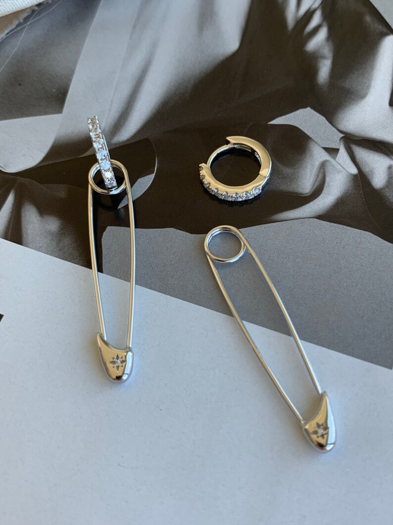 Safety Pin Earrings Gold Hoop Earrings Huggie Earrings Etsy