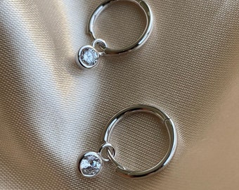 Hoop Earrings - Silver Huggie Earrings - Charm Hoop Earrings - CZ Hoops - Minimalist Earrings - Huggie Hoop Earrings - Hoop Earrings 5-17