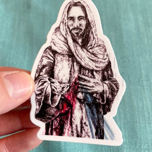Divine Mercy Sticker and Print, Catholic Vinyl Weatherproof Sticker, Pen & Ink and Watercolor Artwork, Jesus Artwork