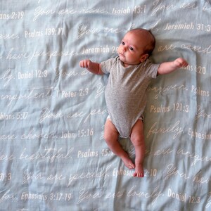 You Are Mine | Muslin Swaddle Blanket | Scripture Affirmation Christian Baby Blanket Baby Blue