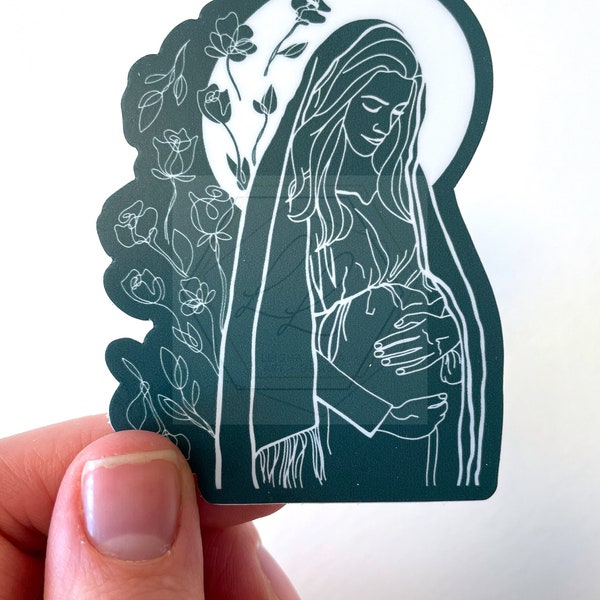 MAMA MARY, Pregnant Mary, Madonna with Child, Mary with Flowers - Catholic/Christian Vinyl Sticker
