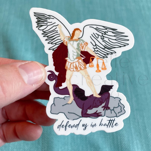 Saint Michael the Archangel Sticker and Print, Catholic Vinyl Weatherproof Sticker, Defend Us In Battle