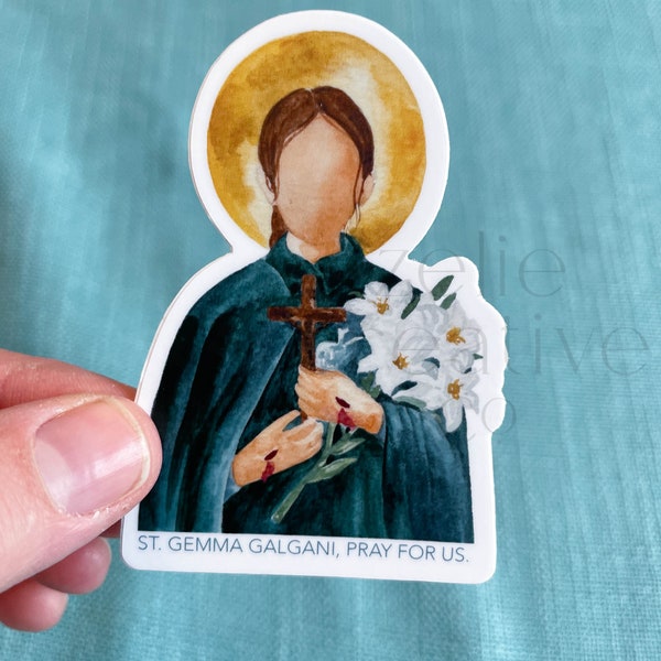 Saint Gemma Galgani Sticker and Print, Catholic Vinyl Weatherproof Sticker, Saint Watercolor Artwork