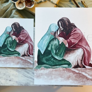 St. Mary Magdalene, John 8  |  Watercolor 8x10&quot; and 5x7&quot; Print & Prayer Card |  Catholic Saint, Christian Artwork