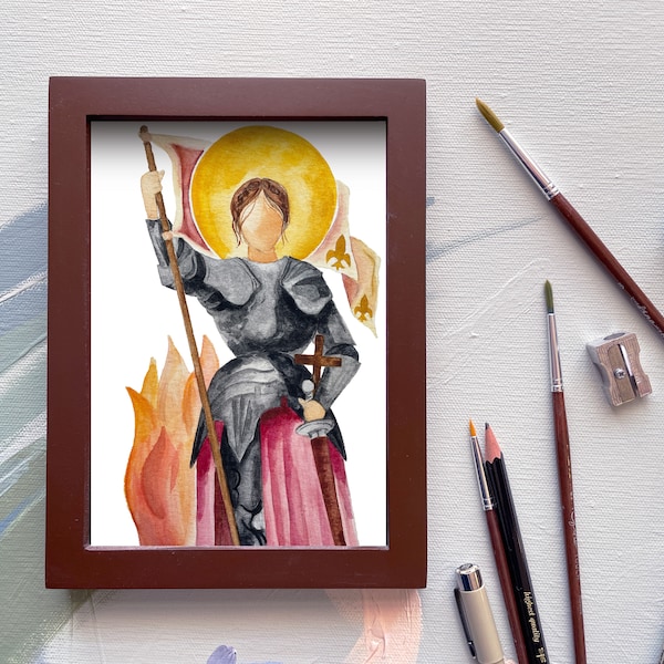 Saint Joan of Arc Watercolor Print, St. Joan of Arc Poster, Joan of Arc Prayer Card, St. Joan of Arc Gift Vinyl Sticker