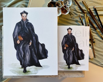St. Ignatius of Loyola, AMDG, Ad Majoram Dei Gloriam  |  Watercolor 8x10" and 5x7" Print & Prayer Card |  Catholic Saint, Christian Artwork