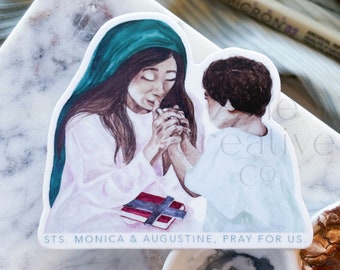Saints Monica & Augustine  |  Vinyl Sticker, 5x7 Print, 8x10 Print, Prayer Card  |  Catholic Christian Watercolor Original Art