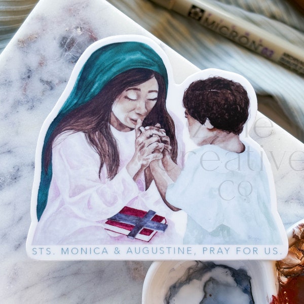 Saints Monica & Augustine  |  Vinyl Sticker, 5x7 Print, 8x10 Print, Prayer Card  |  Catholic Christian Watercolor Original Art