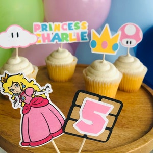 Princess Peach cupcake toppers/Princess Peach birthday/Super mario decor/Peach toppers/Mario brothers/Super Mario bday party/Customizable