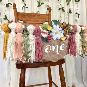 Boho Fairy Wildflower Birthday HighChair Banner - Yarn Tassel Fairy First Birthday...
