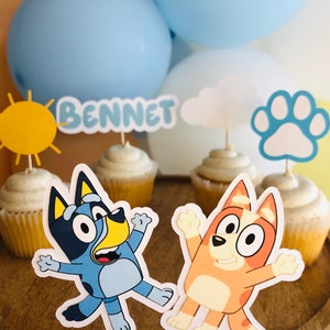 Bluey cupcake toppers/Bluey birthday/Bluey party/Bluey decor/Bluey toppers/Bluey and Bingo/Bluey bday party/Bluey and Bingo decor/Bingo