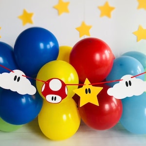 Super mario garland/Mario party/Mario brothers/mario banner/mushroom/star/clouds/Mario birthday/Mario baby shower/Super mario/Princess peach