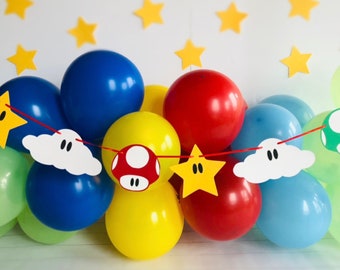 Super mario garland/Mario party/Mario brothers/mario banner/mushroom/star/clouds/Mario birthday/Mario baby shower/Super mario/Princess peach