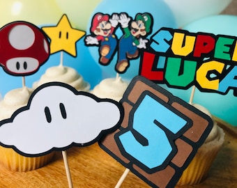 Décorations pour cupcakes Super Mario/Anniversaire de Mario/Fête de Mario/Décor Super Mario/Toppers de Mario/Mario et luigi/Frères de Mario/Fête d'anniversaire de Super Mario