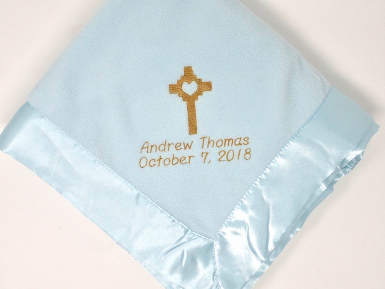 Christening GIFT BLUE Dedication FRAME Embroidered Personalized Fleece Blanket