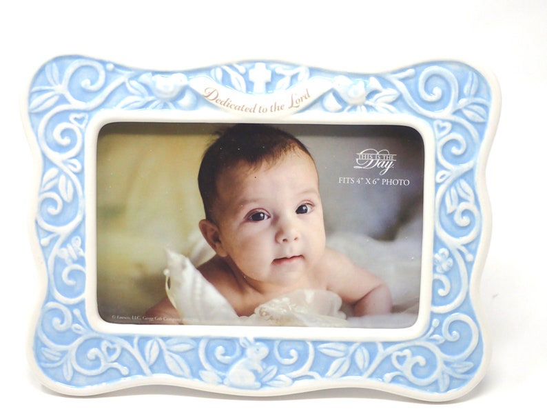 Christening GIFT BLUE Dedication FRAME Embroidered Personalized Fleece Blanket