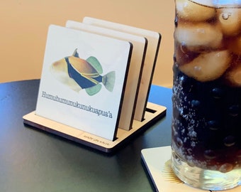 Hawaiian Fishes Wood Coasters Set, Surf Decor, Beer Coasters, Tiki Bar, Tropical Decorations