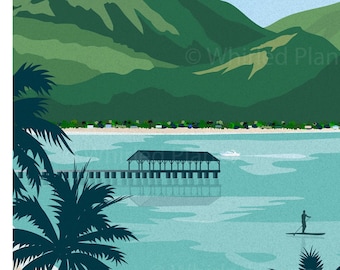 Hanalei Bay Kauai Aluminum Sign • Tropical Hawaii Travel Art