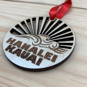 Hanalei Waves Ornament, Hawaiian Christmas, Beach Ornament, Christmas Ornament, Hawaii Souvenir, Hawaii Gift, Beach Decor, Kauai Ornament