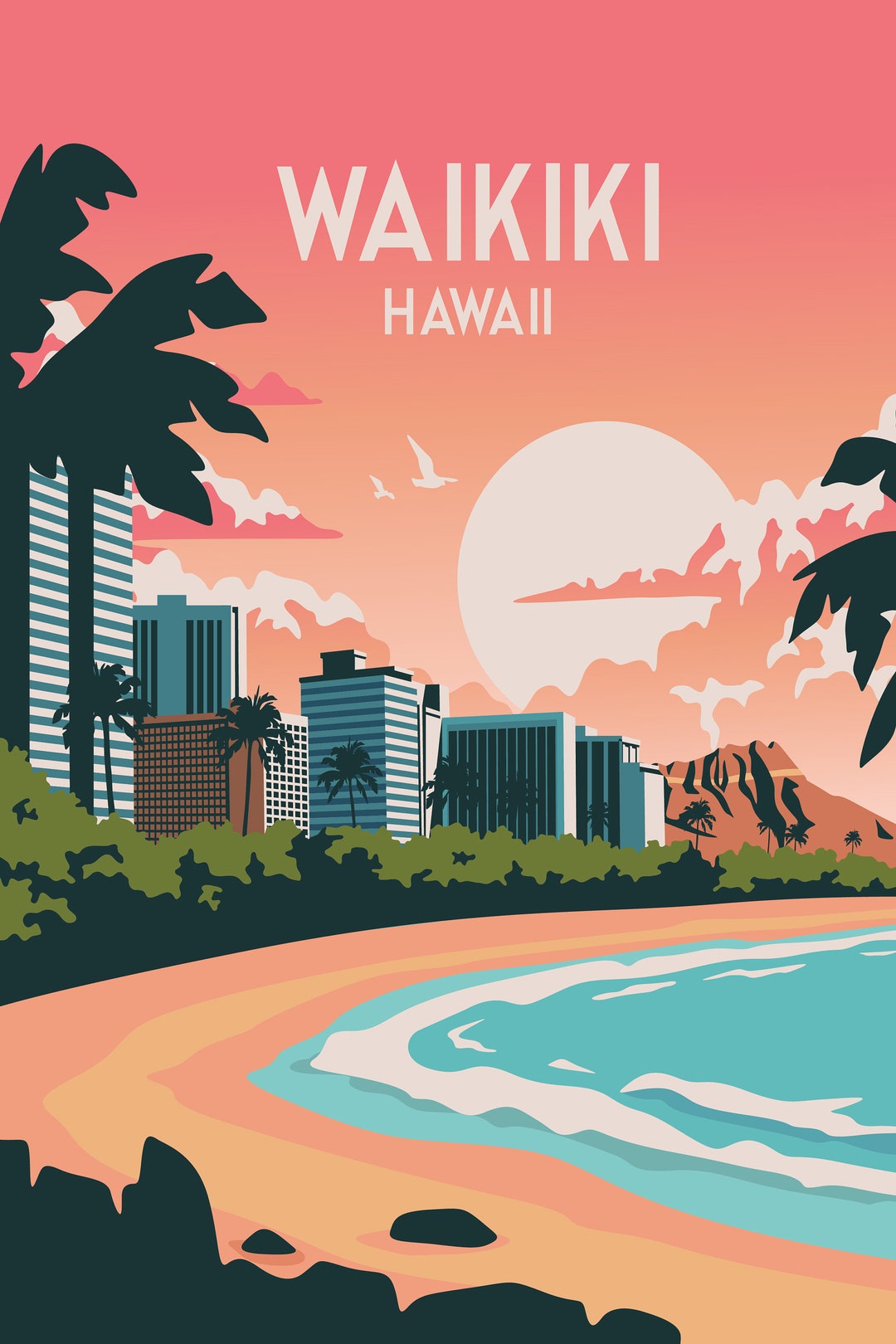 Waikiki Beach Metal Sign, Hawaii Wall Art, Oahu Art - Etsy