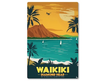 Hawaii Wall Art, Waikiki Hawaii Metal Sign, Coastal Decor Beach House