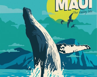 Retro Maui Wood Coasters With Holder, Maui Landmarks, Haleakala, Iao Valley, Hana Highway